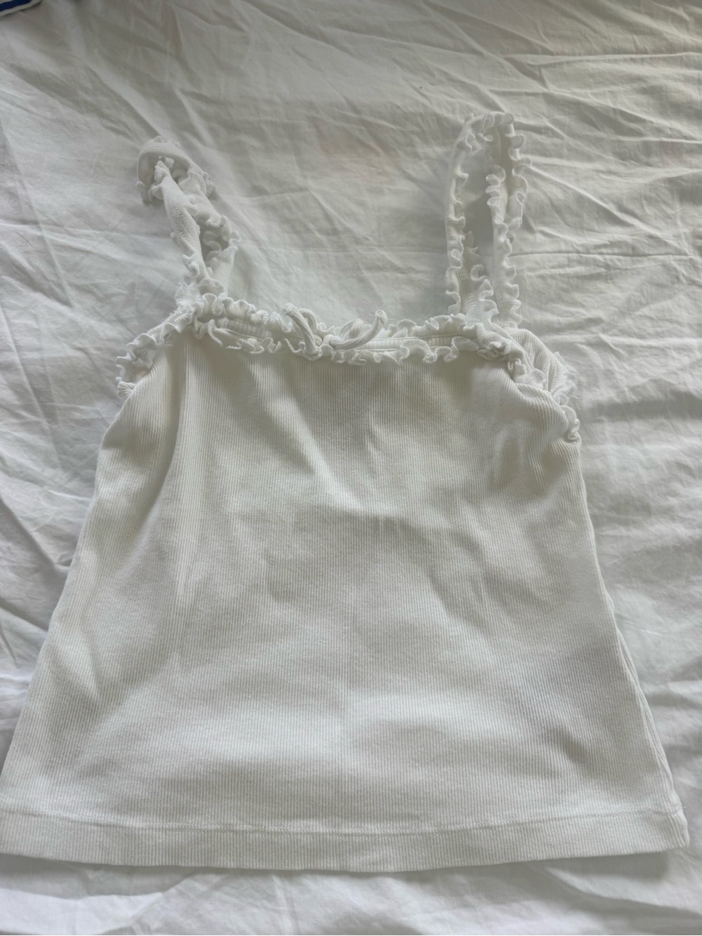 Maeve White Ruffle-Trim Ribbed Camisole